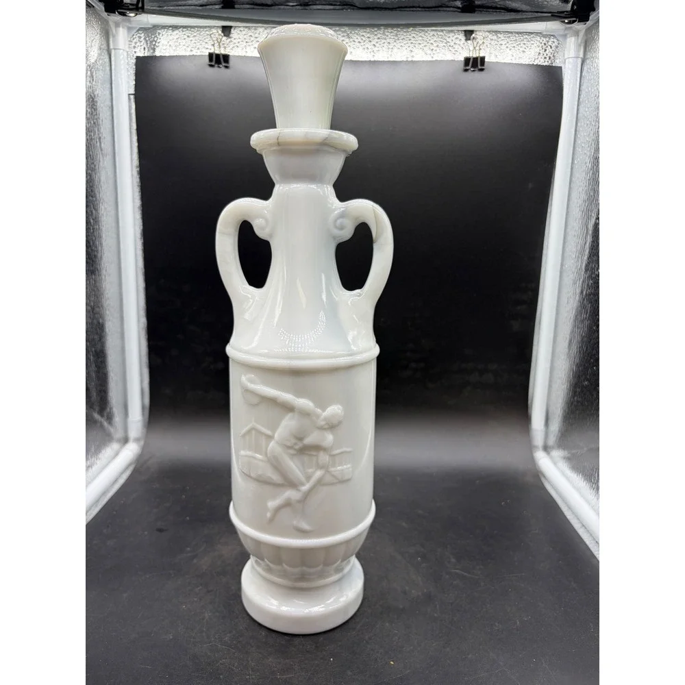 Vintage Jim Beam Milk Glass Decanter Greek Olympic Discus Thrower White Slag